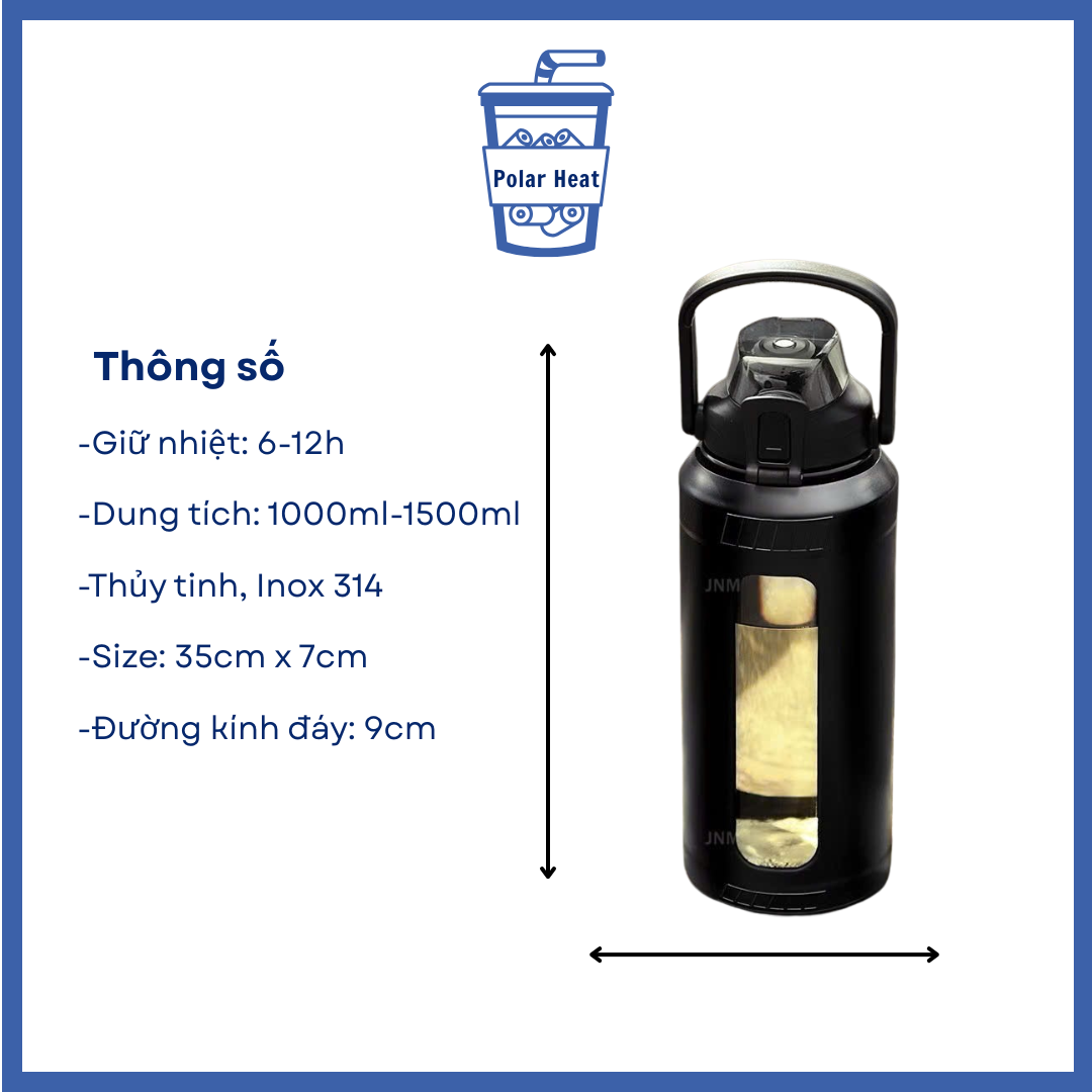 Thông Số Của Bình Nước Thủy Tinh Có Ống Hút Chống Rơi Polar Heat