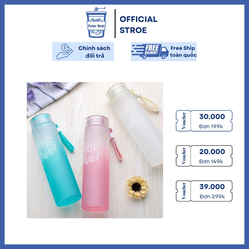 Bình Nước Thủy Tinh Mờ Pastel Dáng Thẳng Polar Heat Có Quai Xách 500ml