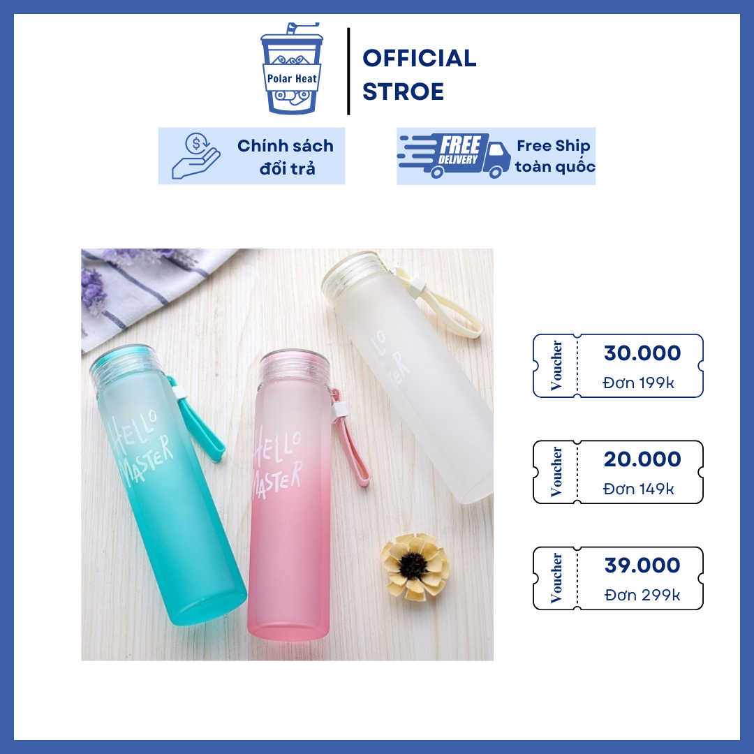 Bình Nước Thủy Tinh Mờ Pastel Dáng Thẳng Polar Heat Có Quai Xách 500ml